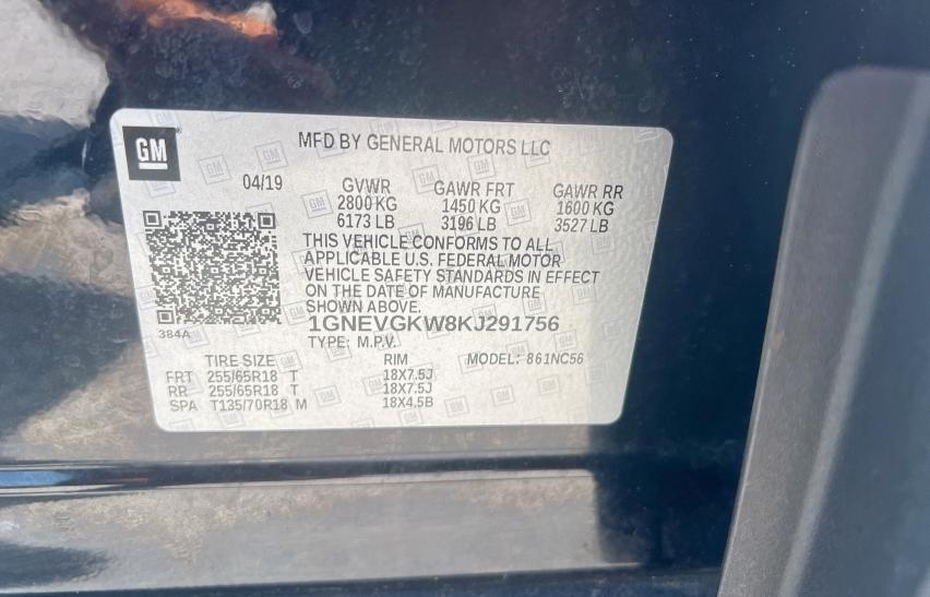 1GNEVGKW8KJ291756 Chevrolet TRAVERSE L
