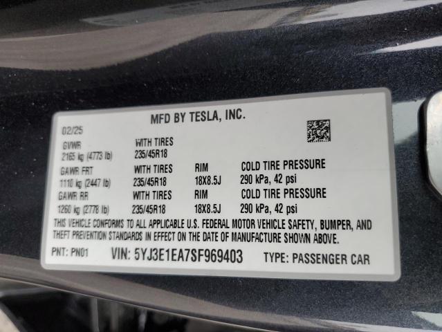5YJ3E1EA7SF969403 Tesla 2025
