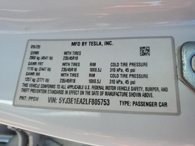 5YJ3E1EA2LF805753 Tesla 2020