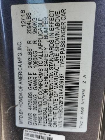 1HGCV2F31KA006187 Honda k20c4