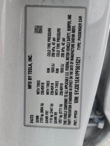 5YJ3E1EA1PF561521 Tesla MODEL 3