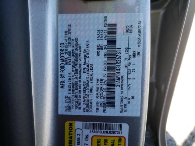 3FA6P0LU3LR267311 Ford 2.0l 4v atk hev