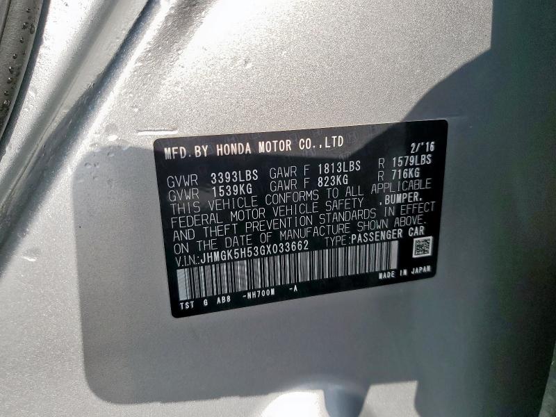 JHMGK5H53GX033662 Honda FIT LX