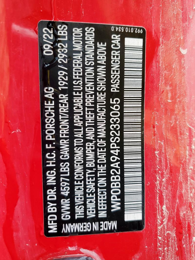 WP0BB2A94PS233065 Porsche 911 Targa