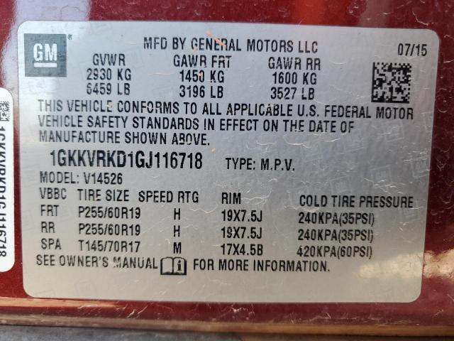 1GKKVRKD1GJ116718 GMC llt - sidi, alum, 60 degrees