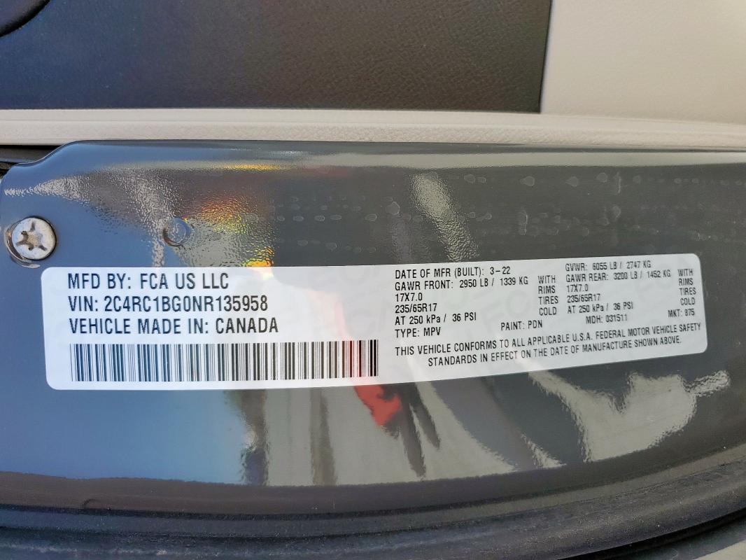 2C4RC1BG0NR135958 Chrysler PACIFICA T