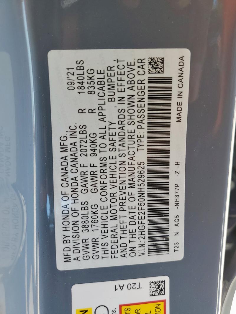 2HGFE2F50NH529625 Honda CIVIC SPOR