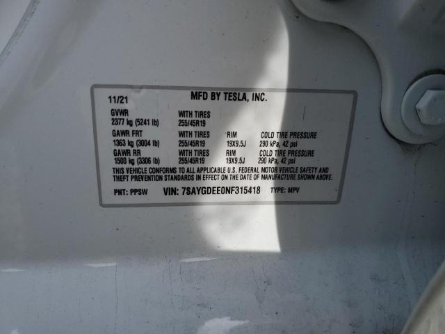 7SAYGDEE0NF315418 Tesla Model Y