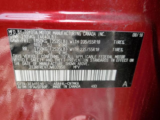 2T3RFREV7JW832950 Toyota 2ar-fe