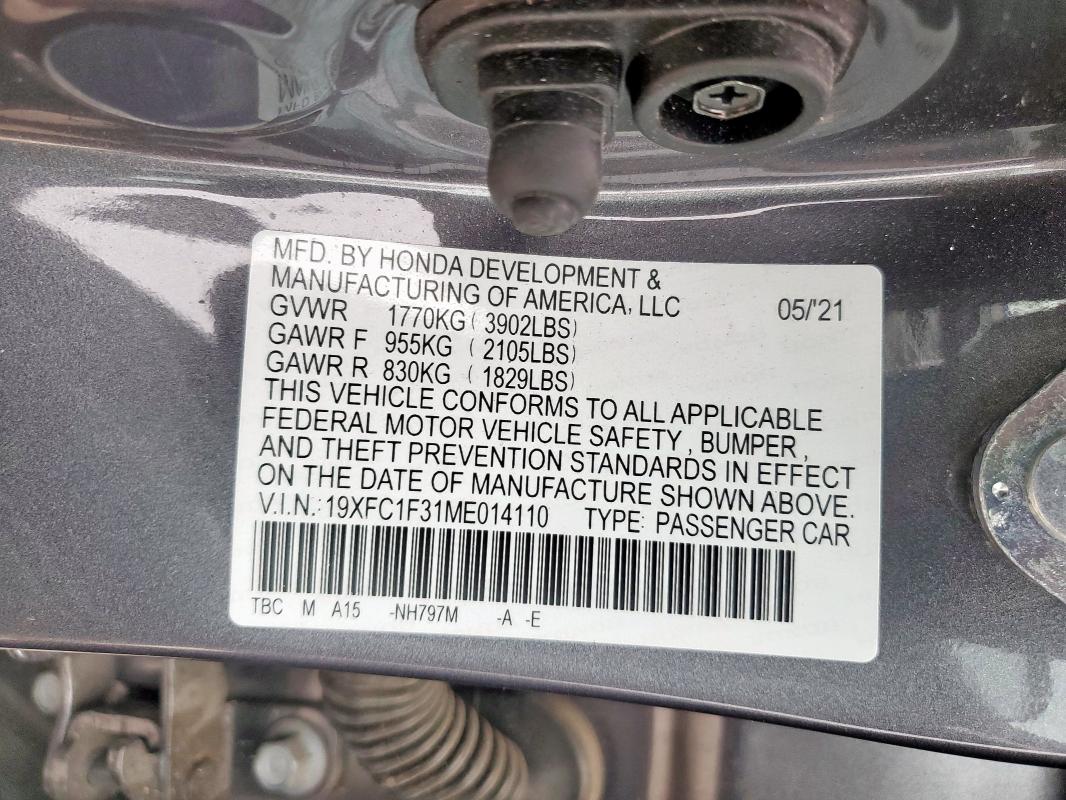 19XFC1F31ME014110 Honda l15b7