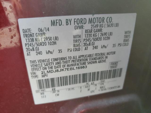 2LMDJ8JK7EBL16983 Lincoln MKX