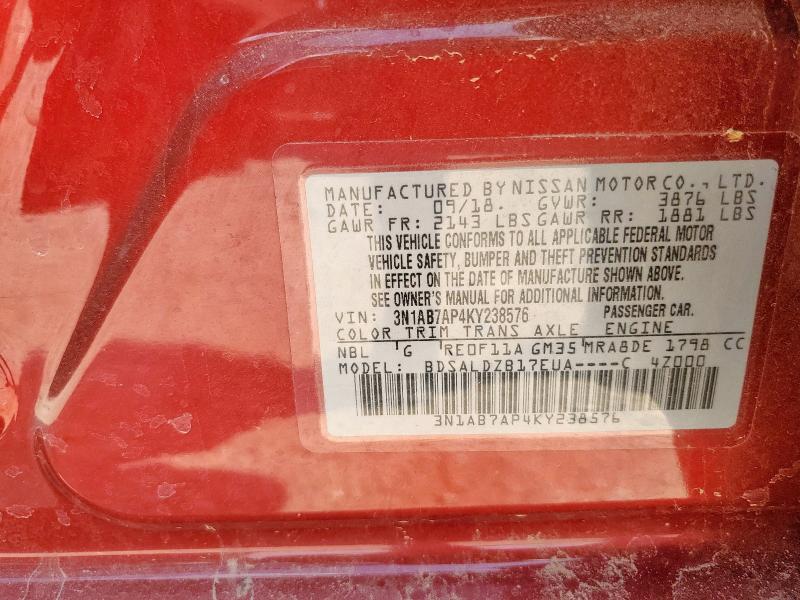 3N1AB7AP4KY238576 Nissan 2019