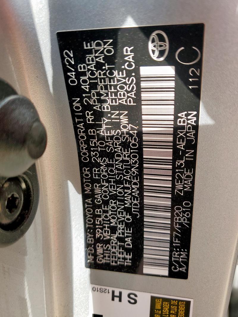 JTDEAMDE9N3010547 Toyota COROLLA LE