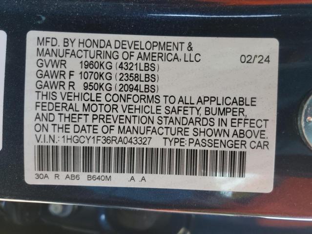 1HGCY1F36RA043327 Honda l15be