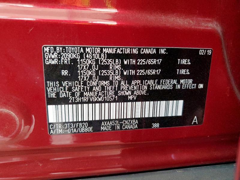 2T3H1RFV6KW010571 Toyota RAV4 LE