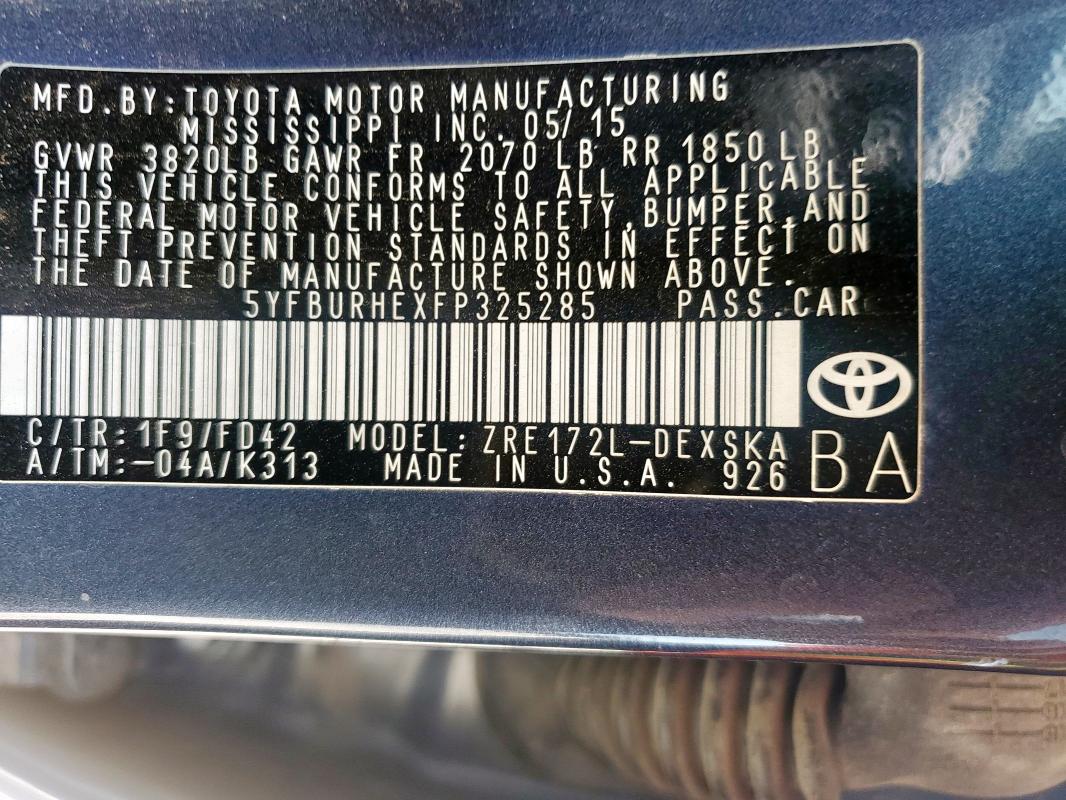 5YFBURHEXFP325285 Toyota 2zr-fe