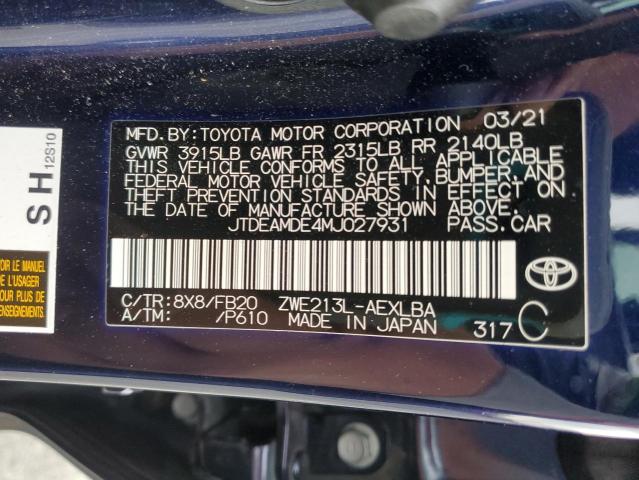 JTDEAMDE4MJ027931 Toyota 2zr-fxe, 1nm