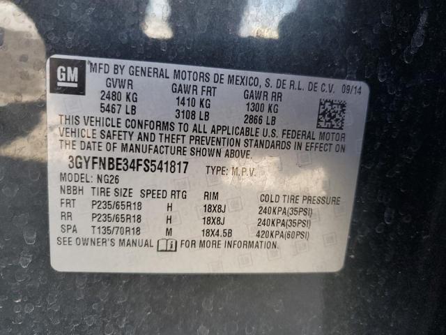 3GYFNBE34FS541817 Cadillac SRX LUXURY
