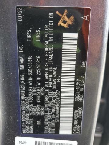 5TDGZRAH9NS547267 Toyota Highlander