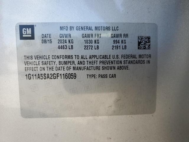 1G11A5SA2GF116059 Chevrolet lcv -sidi, dcvcp, vvt, dcvcp, e85 max, e0-e100, aluminum