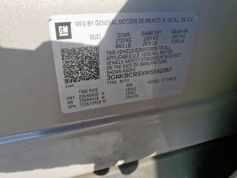 3GNKBCRSXMS542267 Chevrolet BLAZER 2LT