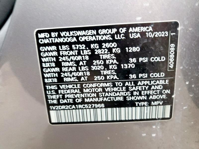 1V2DR2CA1RC527966 Volkswagen ATLAS SE