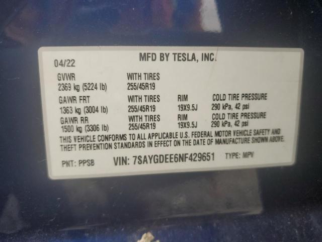 7SAYGDEE6NF429651 Tesla Model Y