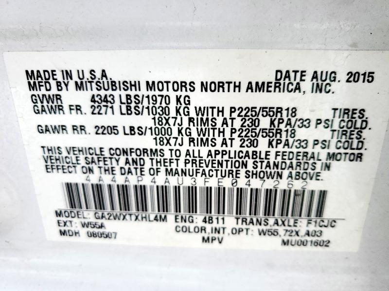 4A4AP4AU3FE047262 Mitsubishi Outlander