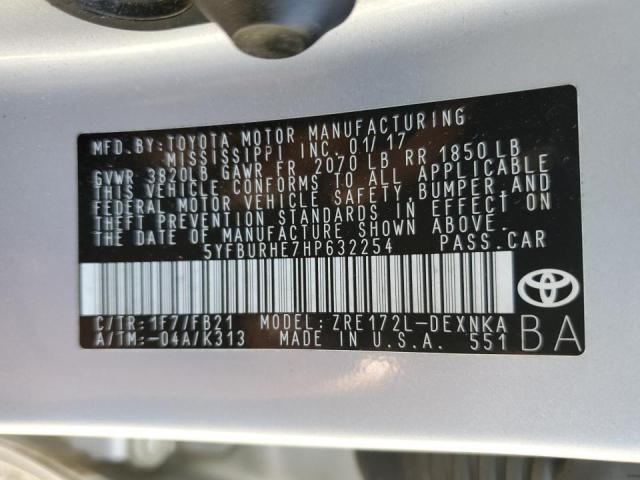 5YFBURHE7HP632254 Toyota 2zr-fe