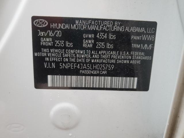 5NPEF4JA5LH025759 Hyundai SONATA SEL