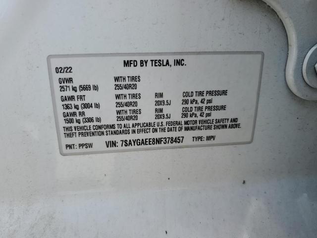 7SAYGAEE8NF378457 Tesla Model Y