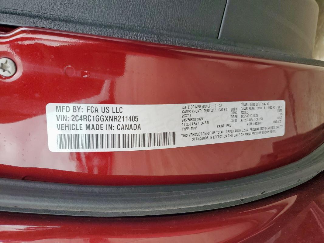2C4RC1GGXNR211405 Chrysler PACIFICA L