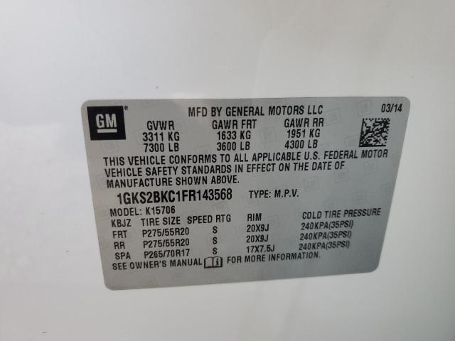 1GKS2BKC1FR143568 GMC YUKON SLT