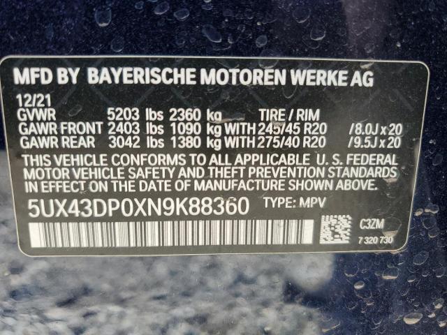 5UX43DP0XN9K88360 BMW X3 Sdrive30i