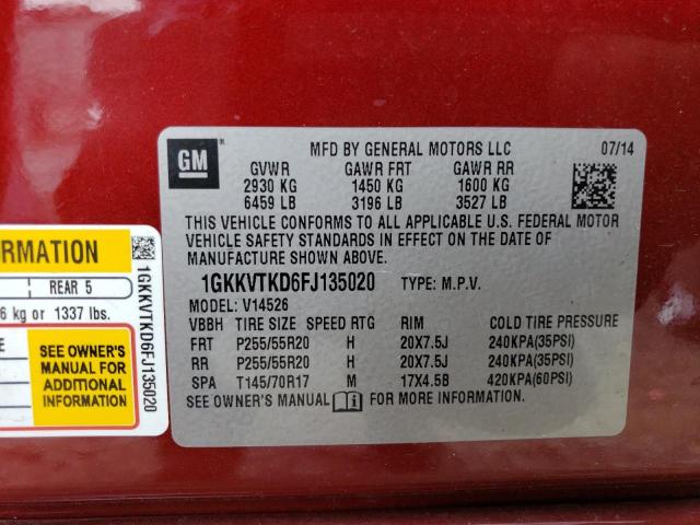 1GKKVTKD6FJ135020 GMC Acadia Denali