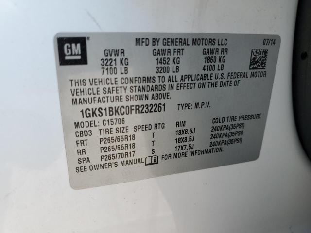 1GKS1BKC0FR232261 GMC YUKON SLT