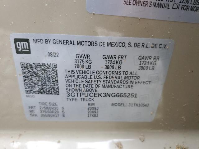 3GTPUCEK3NG665251 GMC Sierra K1500 Elevation