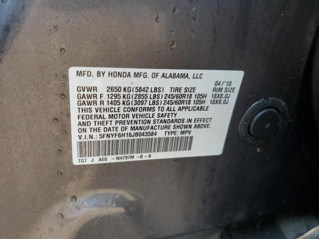5FNYF6H16JB043584 Honda PILOT LX