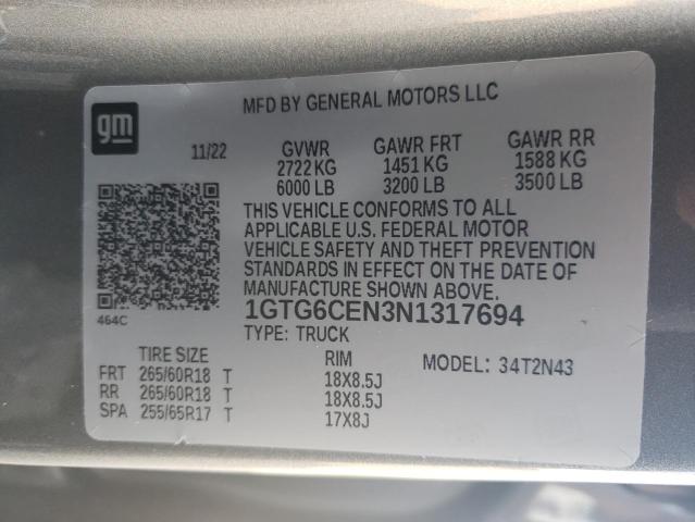 1GTG6CEN3N1317694 GMC Canyon Elevation