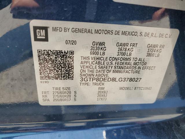 3GTP8DED8LG378027 GMC Sierra C1500 Slt