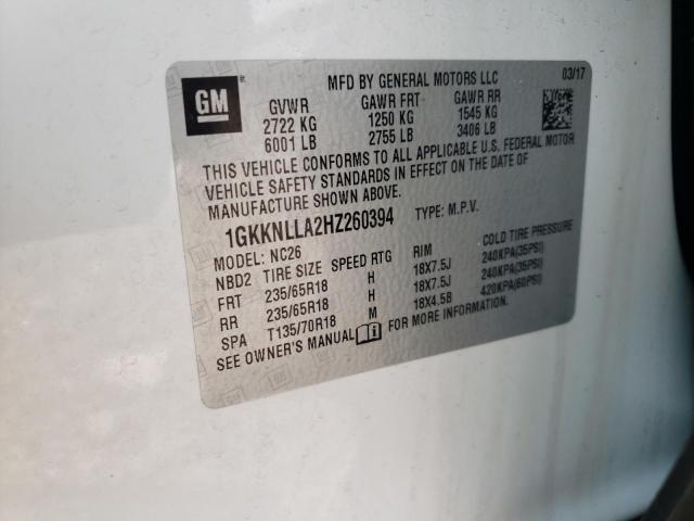 1GKKNLLA2HZ260394 GMC ACADIA SLE