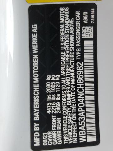 WBA53AP04NCH86982 BMW 430I