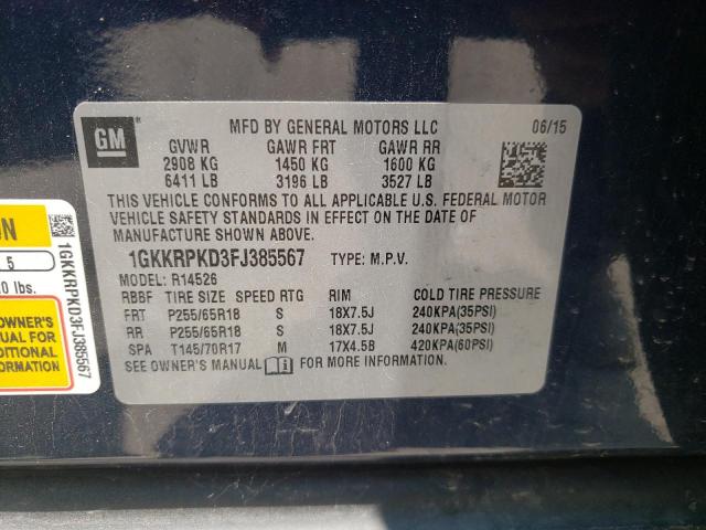 1GKKRPKD3FJ385567 GMC ACADIA SLE