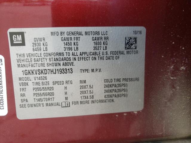 1GKKVSKD7HJ193313 GMC Acadia Limited Slt-2