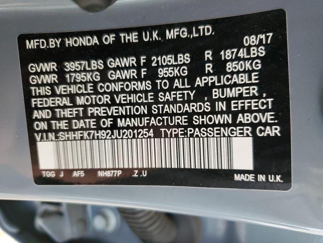 SHHFK7H92JU201254 Honda Civic Sport Touring