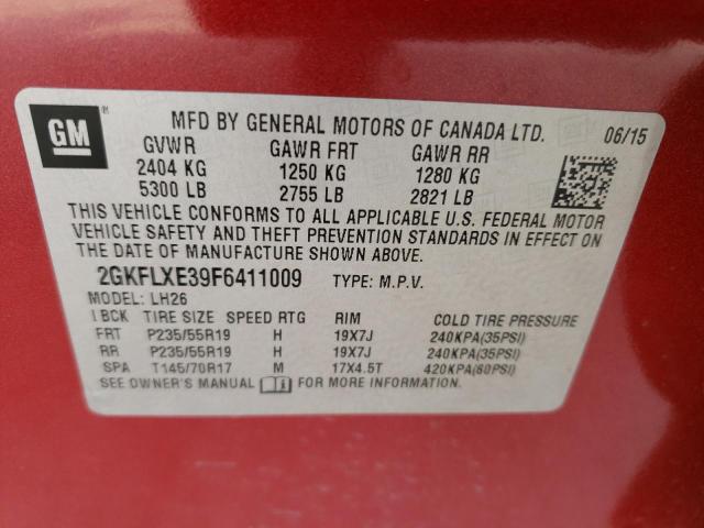 2GKFLXE39F6411009 GMC Terrain Slt