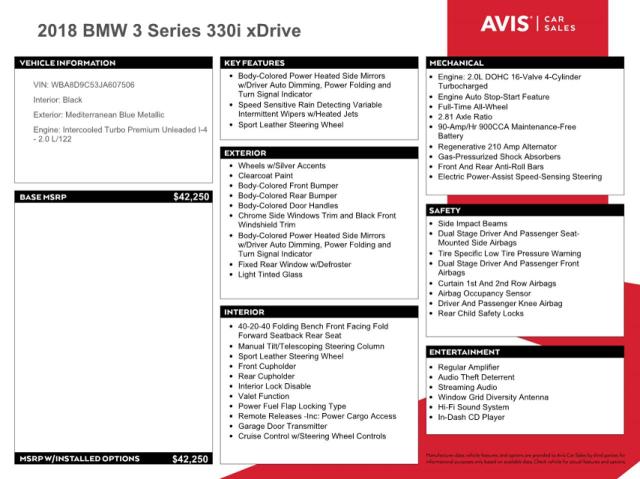 WBA8D9C53JA607506 BMW 330 XI