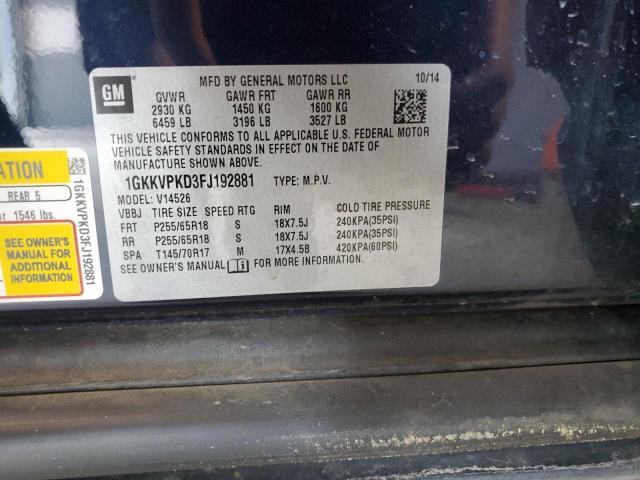 1GKKVPKD3FJ192881 GMC ACADIA SLE