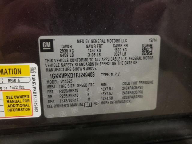 1GKKVPKD1FJ249403 GMC ACADIA SLE