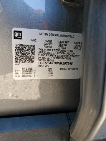 1GKS1AKD8NR207948 GMC YUKON SLE